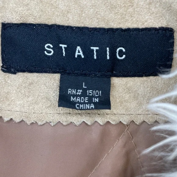 Vintage STATIC Genuine Suede Leather Patchwork Faux Fur Trim Jacket - Brown/Tan - Picture 5 of 16